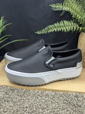 Vans Classic Slip On Women's Size 8.5 Rugged Sole Shoes Black Silver